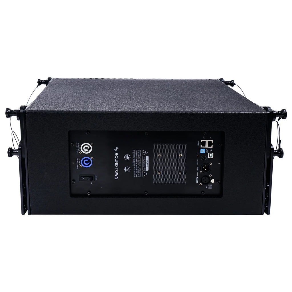 Sound Town  Series Line Array Speaker System with Four Compact Powered 1  10-inch Line Array Speakers, Black for Stages, Clubs, Bars, Restaurants, Churches and Schools