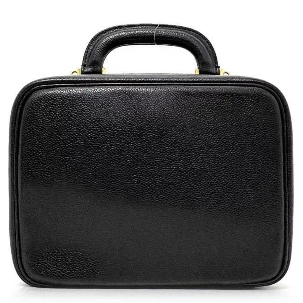Pre-Owned Chanel Handbag Vanity Bag Black Gold Cocomark  Leather  Caviar Skin 4th  Stitch (Good)