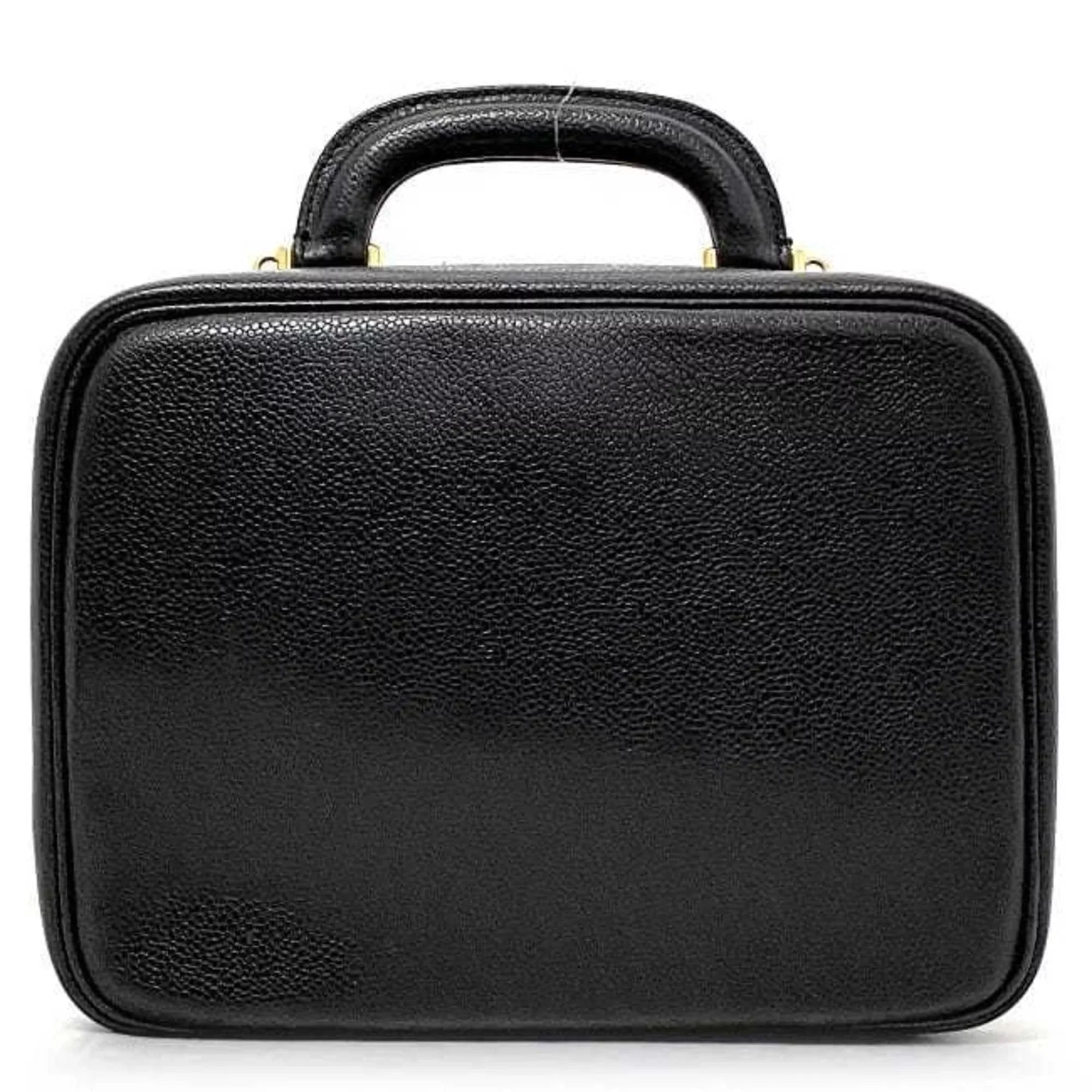 Pre-Owned Chanel Handbag Vanity Bag Black Gold Cocomark  Leather  Caviar Skin 4th  Stitch (Good)