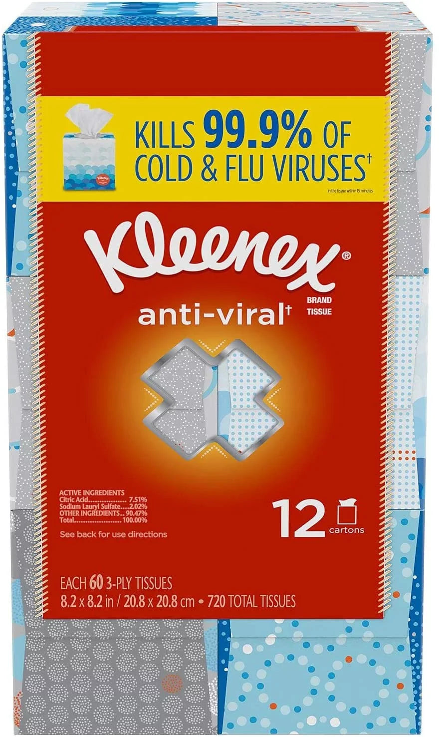 Kleenex Anti-Viral 3-Ply Facial Tissue - Cube boxes (60 tissues, 12 pk.)
