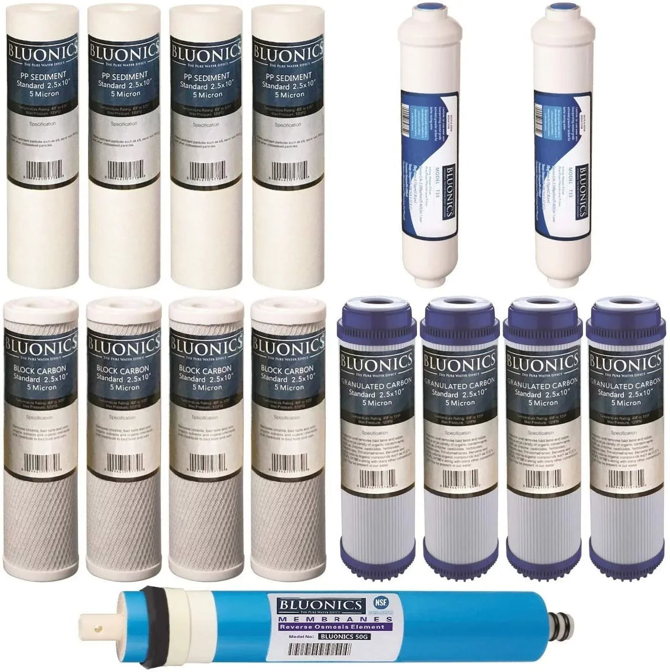 Reverse Osmosis Replacement Filter Set  Cartridges (15 pcs) w/ 50  Membrane