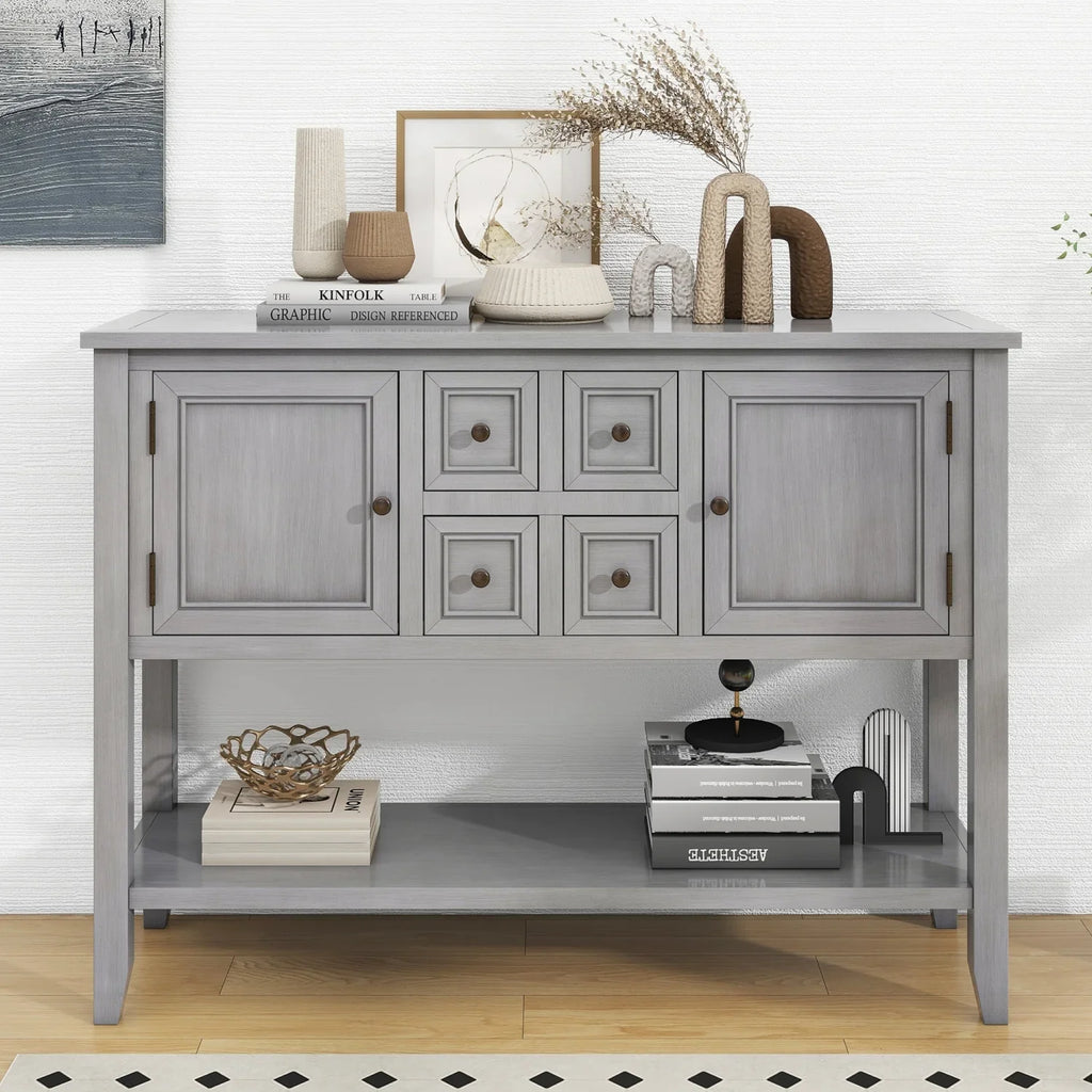 Vintage Ample Storage Cambridge Series Espresso Console Table with Four Small Drawers and Bottom Shelf for Living Rooms  Entrances  and Kitchens -  (  )
