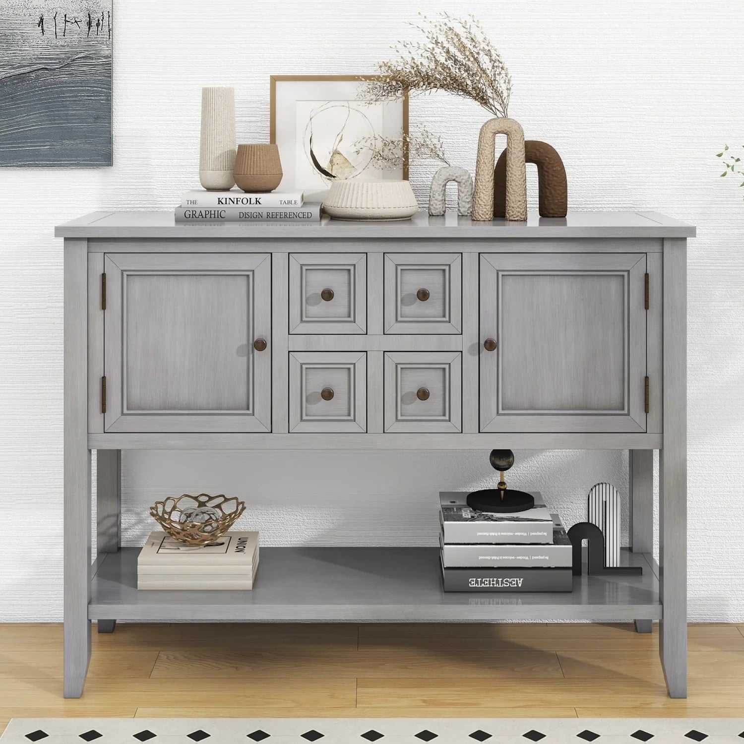 Vintage Ample Storage Cambridge Series Espresso Console Table with Four Small Drawers and Bottom Shelf for Living Rooms  Entrances  and Kitchens -  (  )