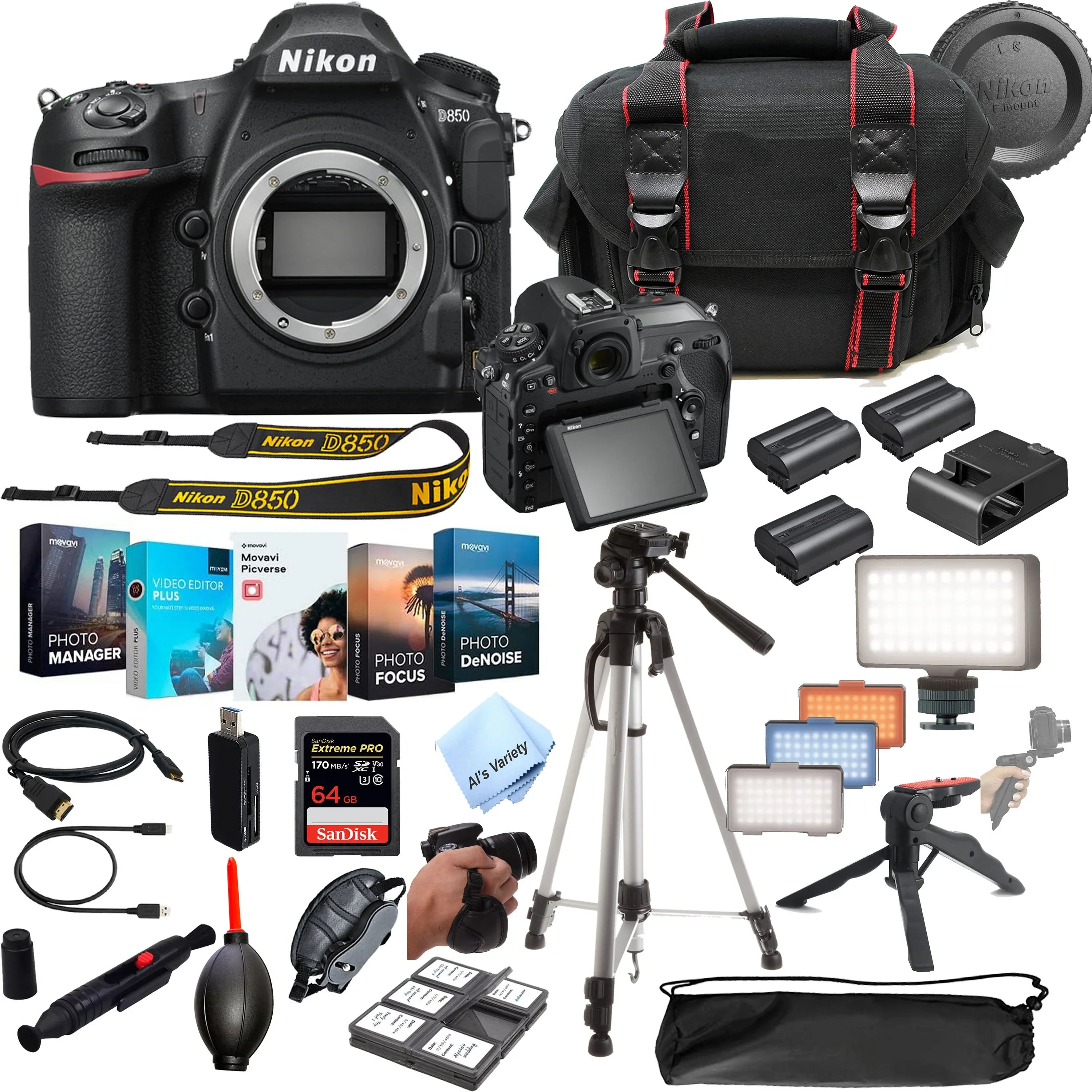 Nikon   Camera 45.7  Body No Lens- 64GB Extreme Speed Card,  Always on Light, Tripod,Gripod, Case, and More 30pc Video Bundle
