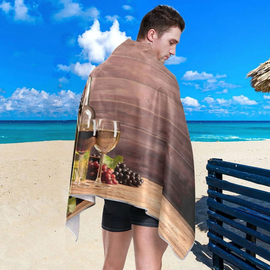 Bestwell Wine Board Beach Towel Oversized Towel Blanket, Thin Lightweight Microfiber Sand Free Quick Dry Towel, 31”” Multipurpose Pool Bath Yoga Swim Shower Towel