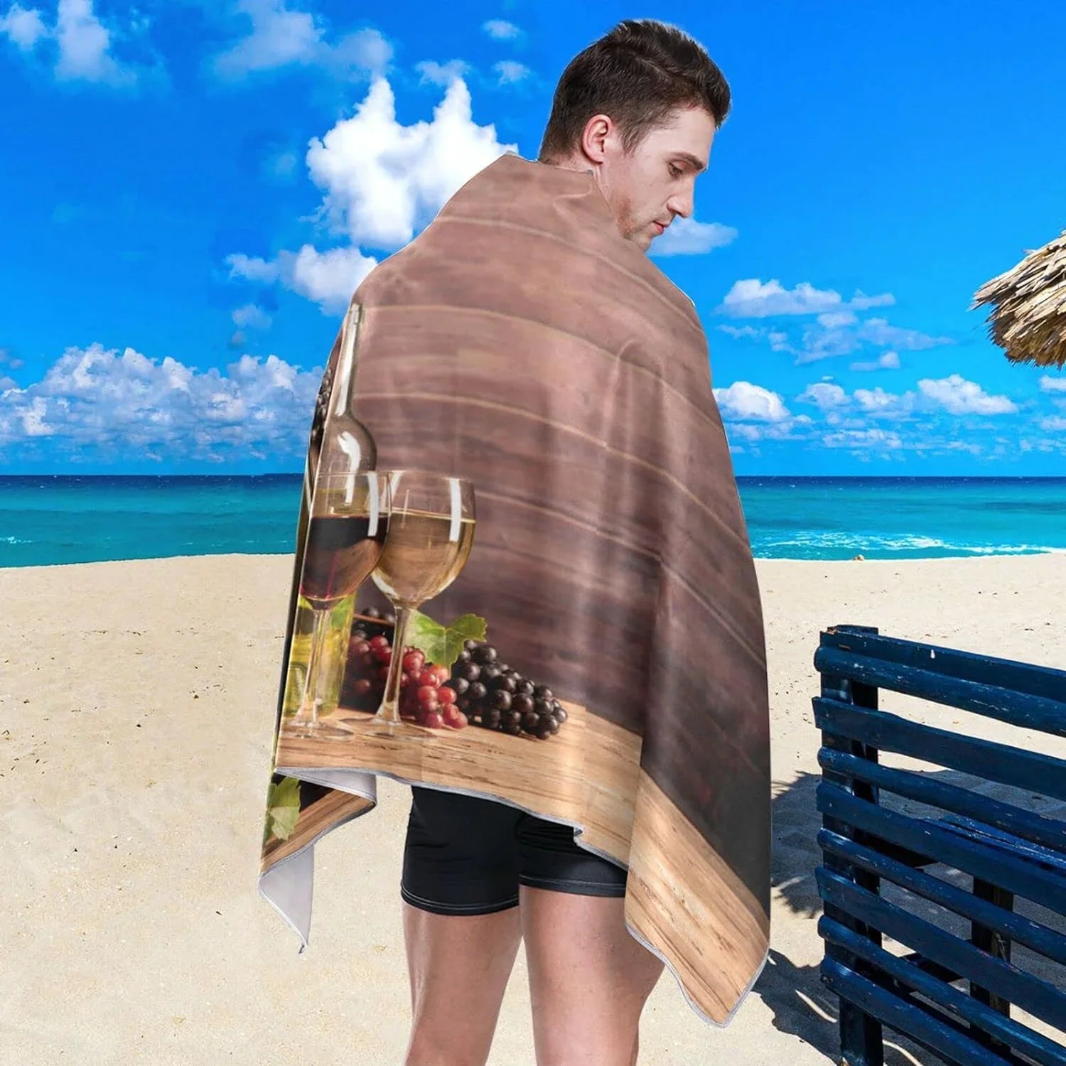 Bestwell Wine Board Beach Towel Oversized Towel Blanket, Thin Lightweight Microfiber Sand Free Quick Dry Towel, 31”” Multipurpose Pool Bath Yoga Swim Shower Towel