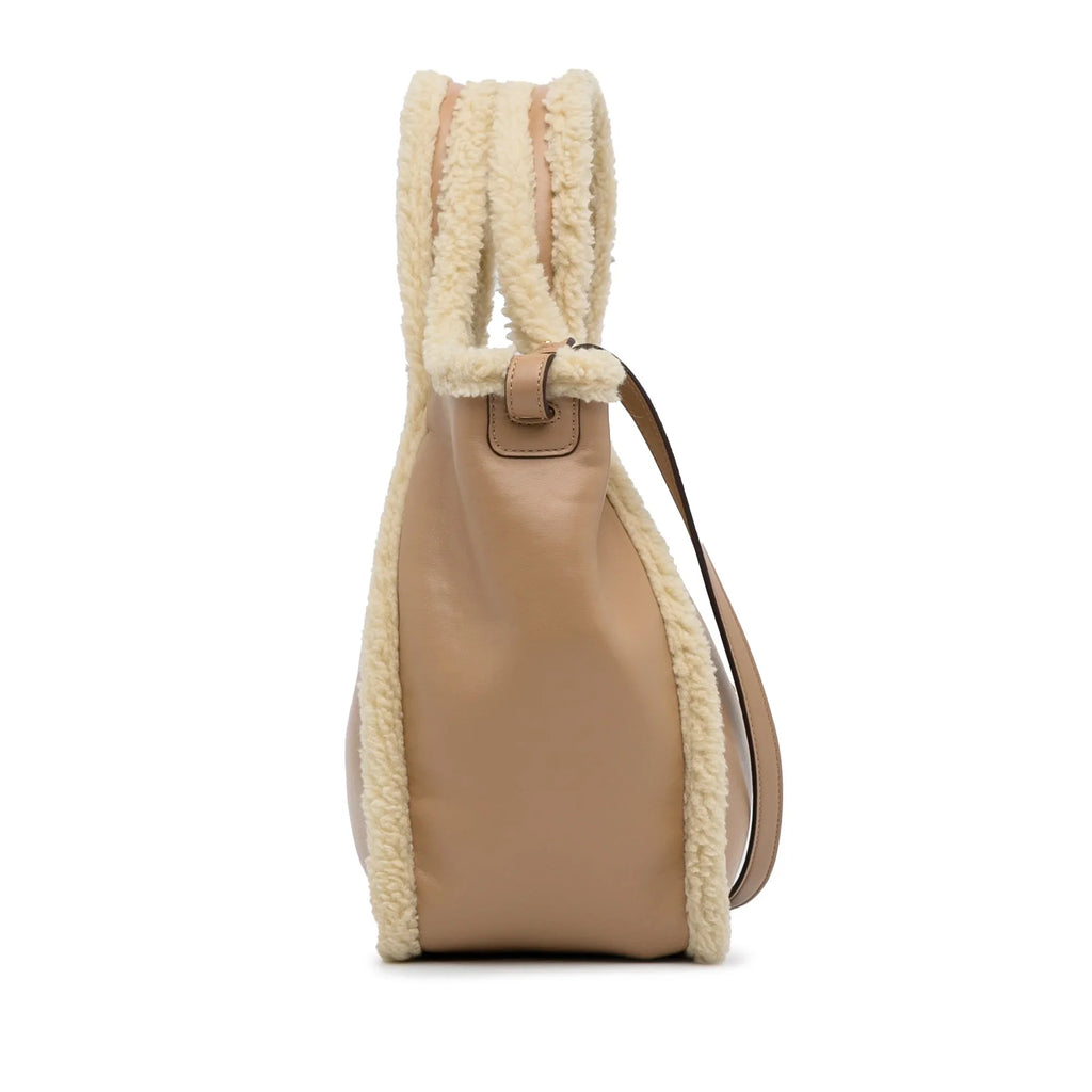Pre-Owned Authenticated Stella McCartney Shearling Trimmed Stella Logo Satchel Chemical Fiber Fabric Brown Unisex (Good)