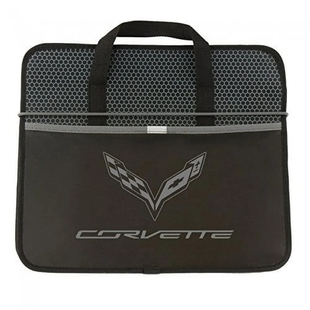Corvette Trunk Organizer Caddy Collapsible with Crossed Flags Logo : Black
