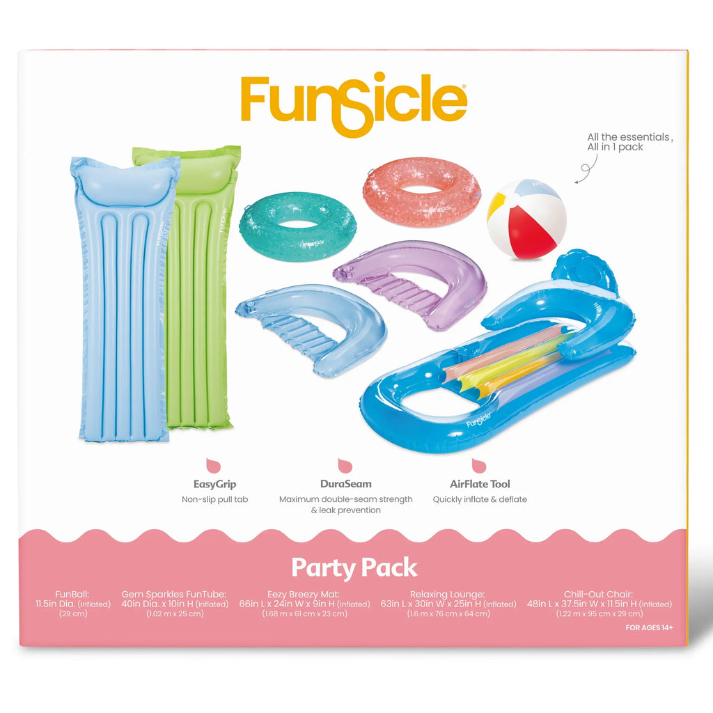 Funsicle Party Pack 8 Pack, Pool  Toy & Floats, Tubes & Lounges, Colors Vary, Adults