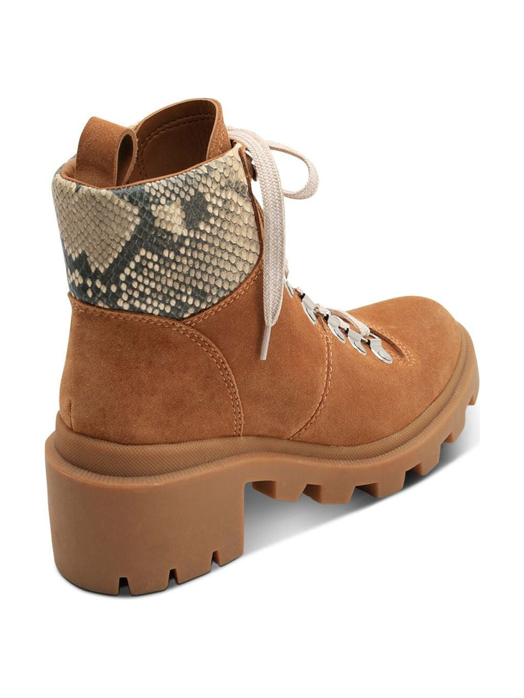 Womens Brown Snake 1" Platform Comfort Lug Sole Rubi Round Toe Block Heel Lace-Up Leather Hiking Boots 6