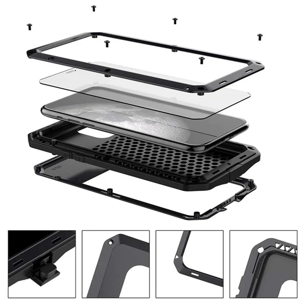 Gorilla Glass Aluminum Metal iPhone  Max Case (Silver) Heavy Duty Military Grade Shockproof and Scratch Resistant Protection, Rugged Outdoor Travel