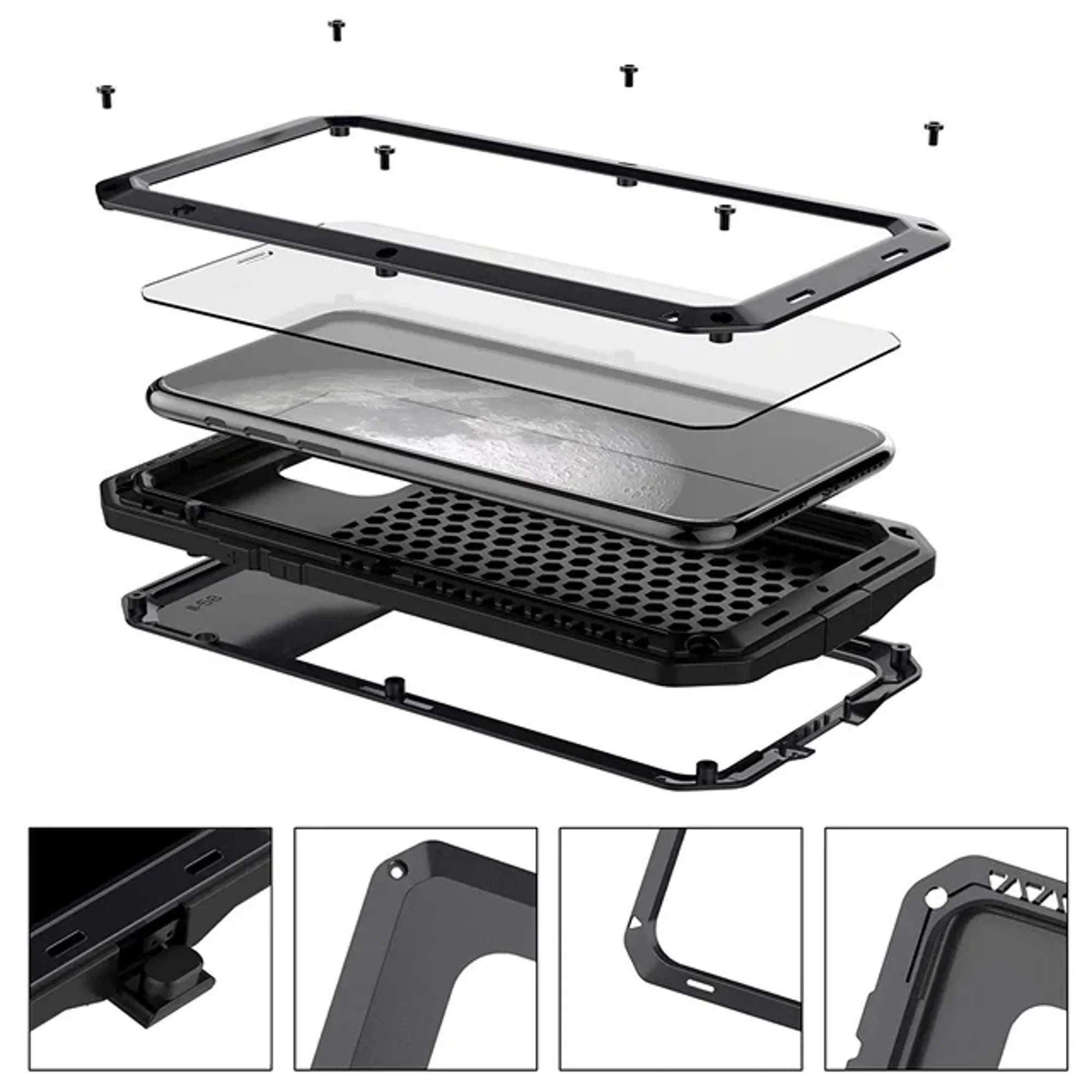 Gorilla Glass Aluminum Metal iPhone  Max Case (Silver) Heavy Duty Military Grade Shockproof and Scratch Resistant Protection, Rugged Outdoor Travel