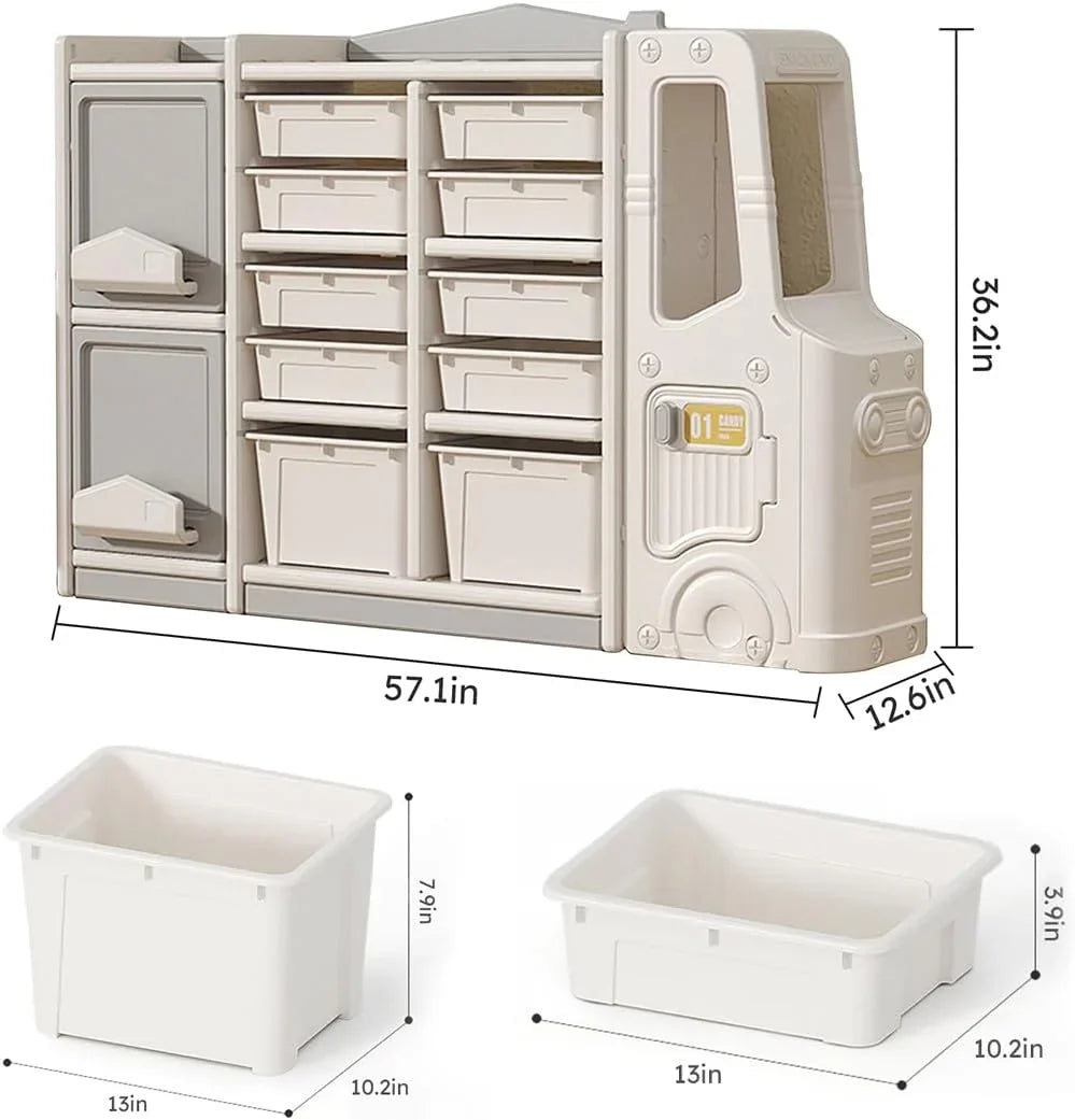 LLBIULife Toy Organizer  Multi-Functional Bookshelf and Toy Box  Closed Cabinet and Pull-Out Drawer for Playroom  Children's Bedroom and Nursery. (10 Organizer Boxes + 2 Organizer Cab