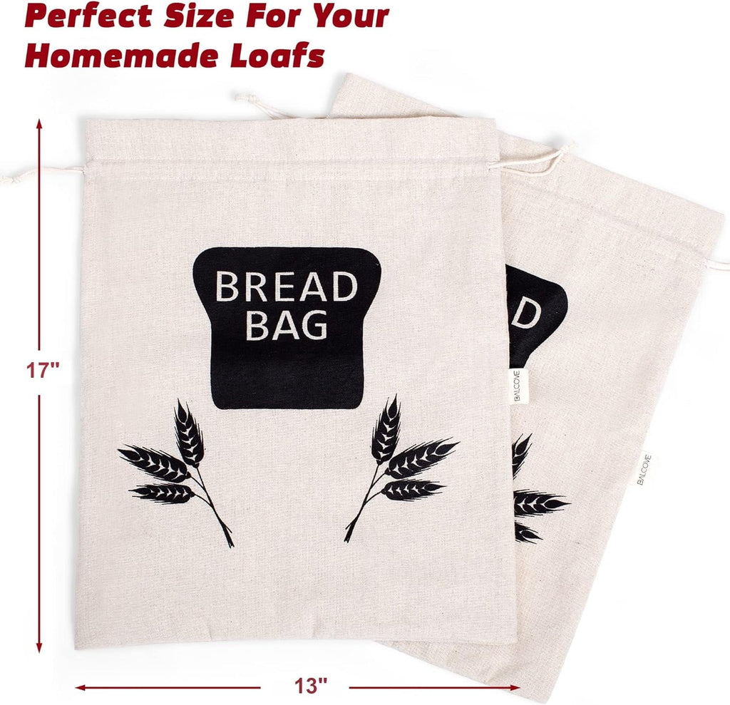 Baodeli 2  Bread Bags for Homemade Bread - Plastic Lined, Reusable Linen Cloth Saver Bag For Sourdough & Homemade Bread Storage - 17" x 13"