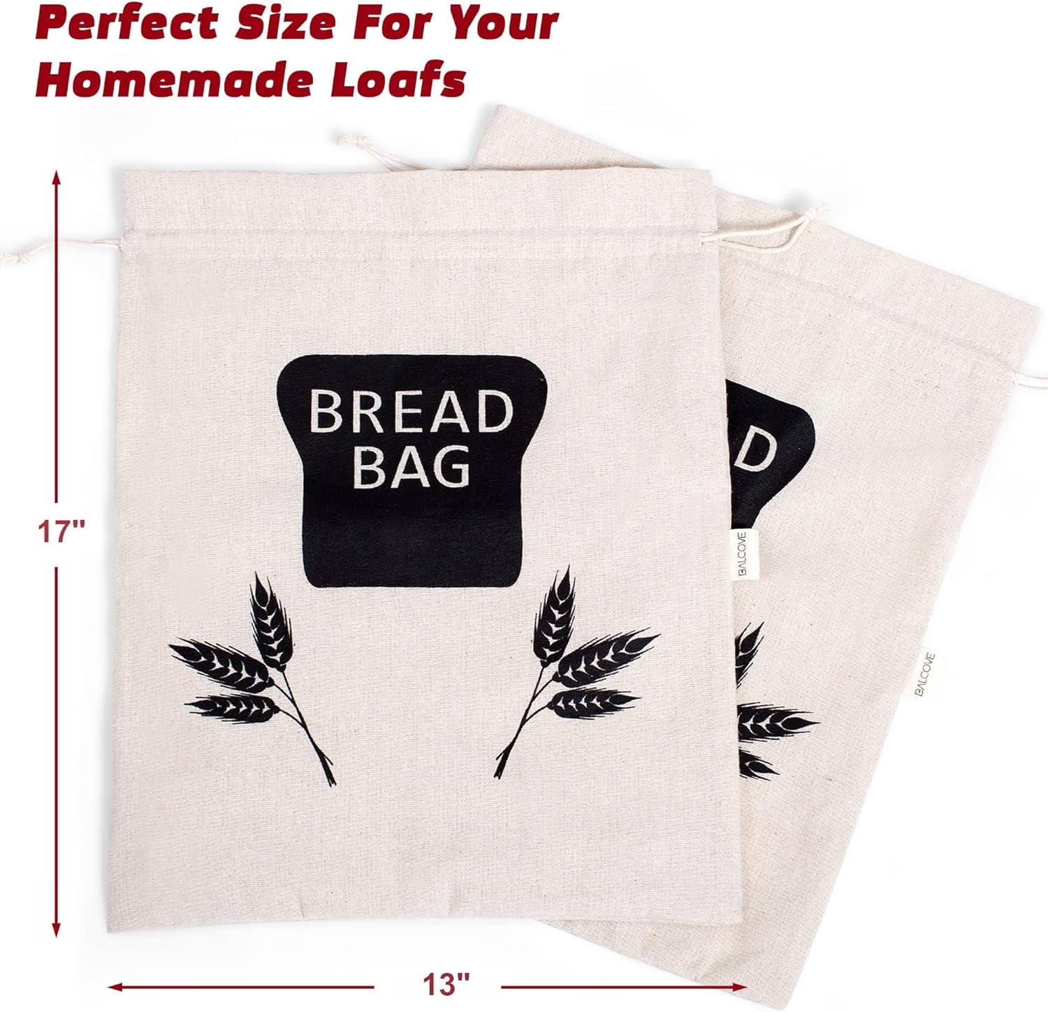 Baodeli 2  Bread Bags for Homemade Bread - Plastic Lined, Reusable Linen Cloth Saver Bag For Sourdough & Homemade Bread Storage - 17" x 13"