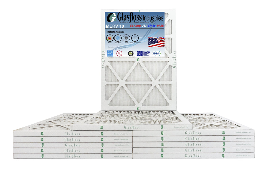 Glasfloss 14x22x1 -  10 -Qty:12 - Furnace Air Filter - Made in  (Actual Size: 13.5 x 21.5x7/8 inch)
