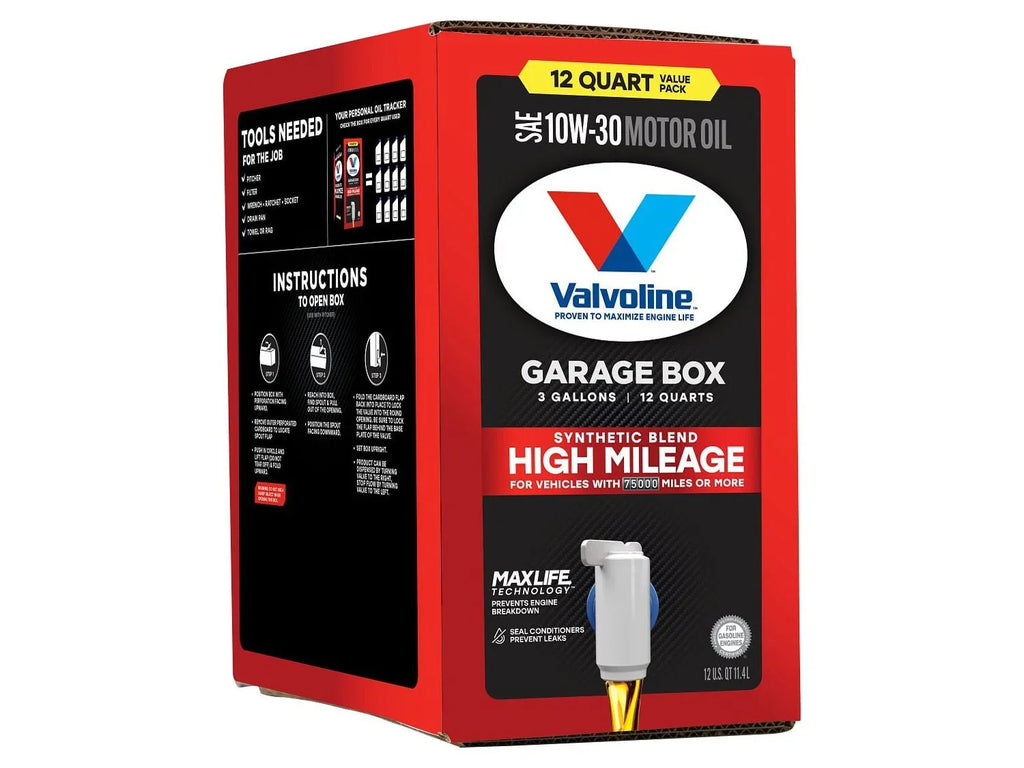 Valvoline High Mileage MaxLife 10W-30 Synthetic Blend Motor Oil 12  Garage Box
