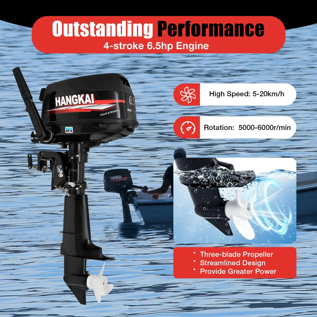 Outboard Motor 6.5HP 4 Stroke Boat Engine Fishing Boat Kayak Engine Water Cooling 123CC