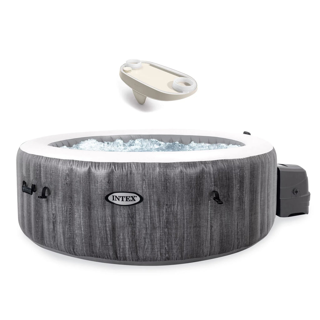 Intex PureSpa Greywood Inflatable Hot Tub Bubble Jet Spa w/ Tray Accessory