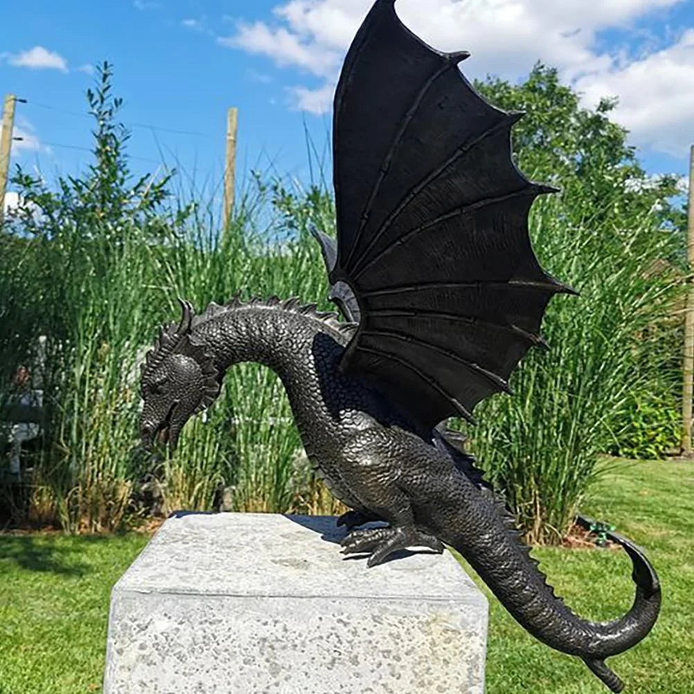 Buumin Garden Dragon Statue Fountain Dragon Ornament Resin Water Feature Sculpture for Home Garden Decoration