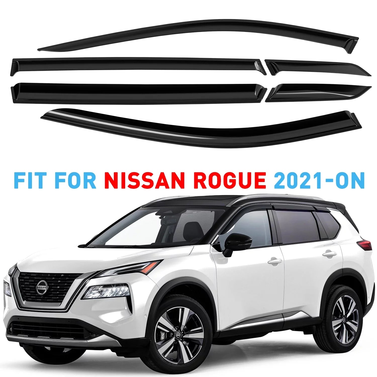 GrandWheel Co Smoke Tinted Tape-On Side Window Vent Visor Deflectors Rain Guards Compatible with Nissan Rogue 2021-2024 - 6pcs.