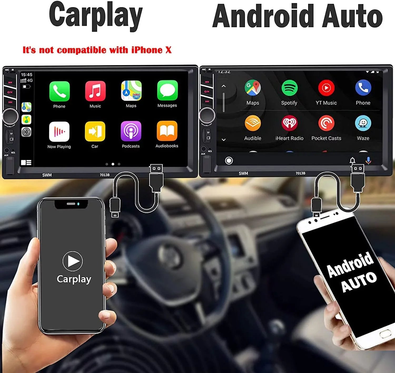 Binize 7 inch Car Stereo Radio Compatible with Carplay Android Auto Double Din Touchscreen Bluetooth Head Unit/ Player//,Support Reversing Image Input/Steering Wheel Control//Remote