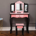 Topcobe Vanity Table Set with Mirror for Girls, 2 Drawers Makeup Table with Removable Desk Makeup Organizer, Pink Bedroom Dressing Table with Vanity Stool