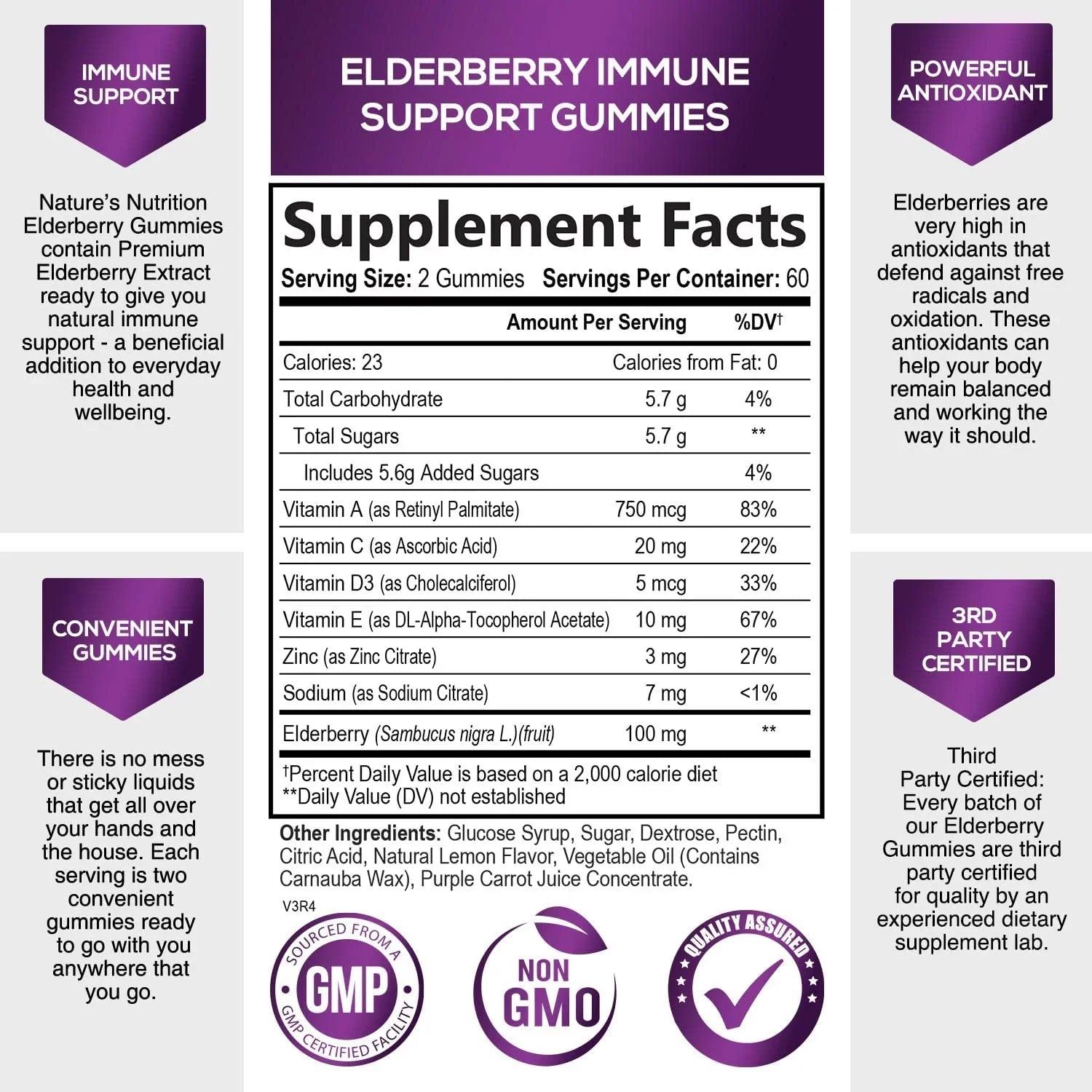 Nature's Sambucus Elderberry Gummies Immune Gummies with Vitamin  and Zinc, Immune Support Gummy Vitamin Supplement, Black Elderberry for Adults & Kids - Gluten Free Non- - 120 Gummies