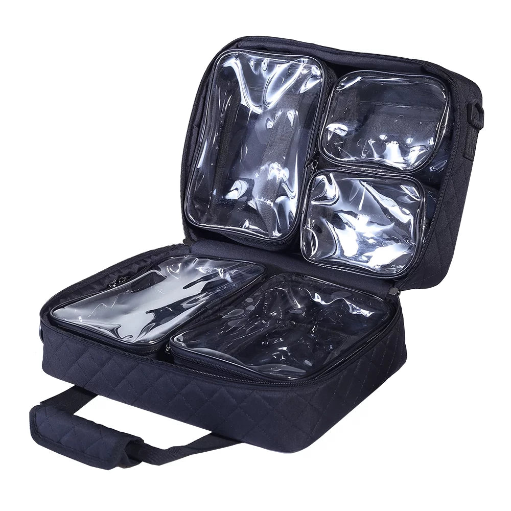 Travel Makeup Bag- Large Cosmetic Bag for Women | Professional Cosmetic Train Case Organizer with Semi-Transparent Compartments for Make Up Tools, Toiletry, Jewelry, Handy Accessories