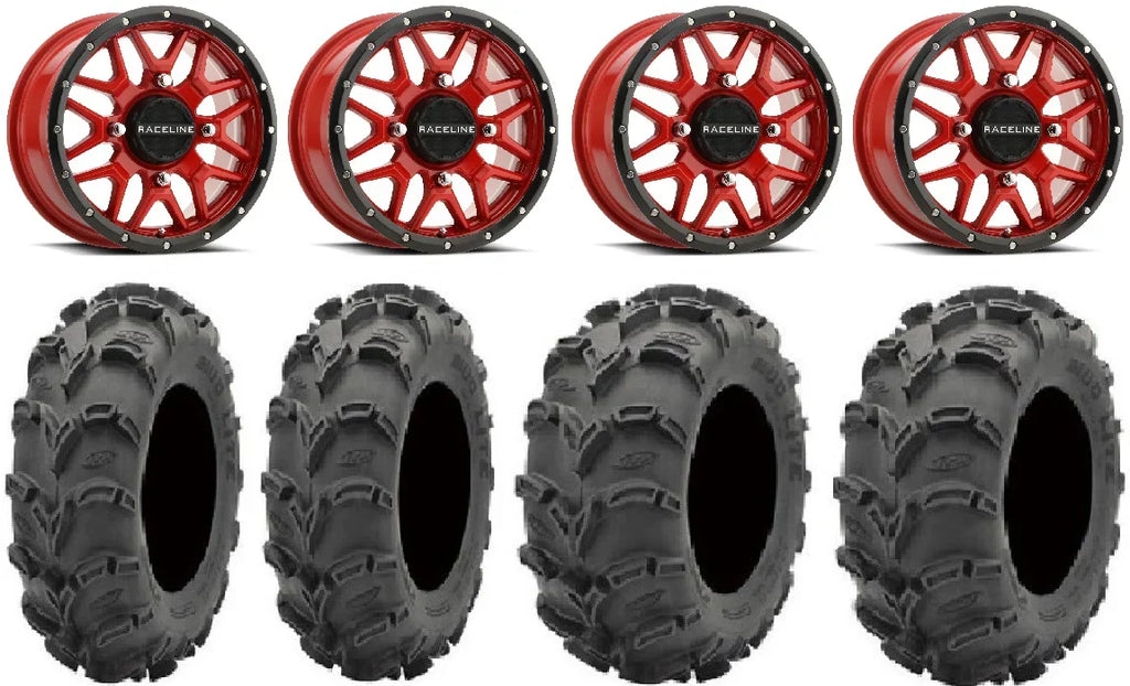 Raceline Krank 14" Red Wheels 28" Mud Lite  Tires Polaris   1000 /   / Ranger  900/1000