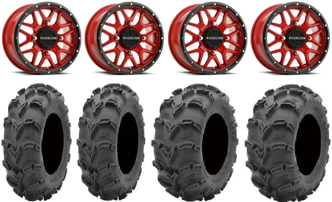 Raceline Krank 14" Red Wheels 28" Mud Lite  Tires Polaris   1000 /   / Ranger  900/1000