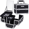 Joligrace Makeup Train Case Cosmetic Organizer Box with Mirror Lockable 2 Trays Makeup Storage Case