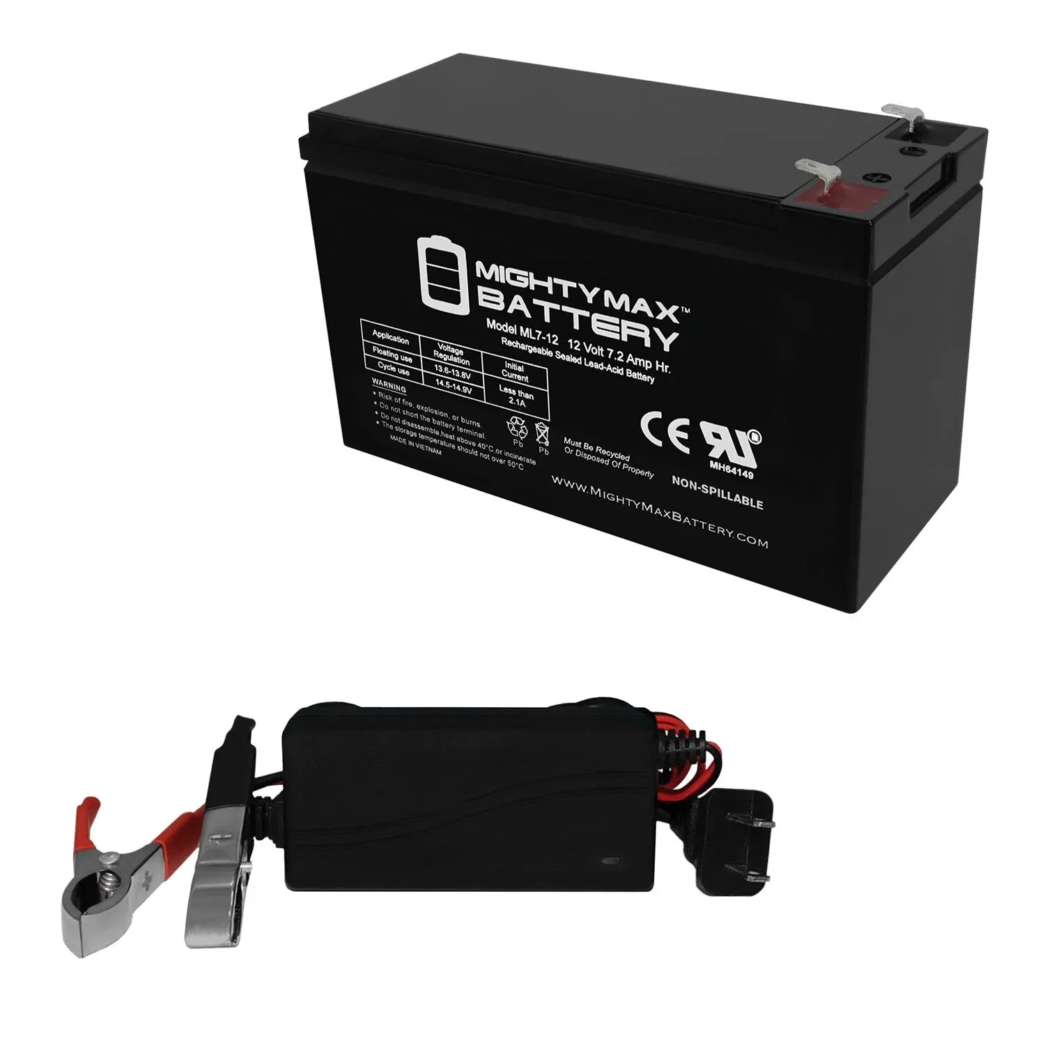 12V 7.2AH Battery for Marcum Showdown Troller 2.0 + 12V 1Amp Charger