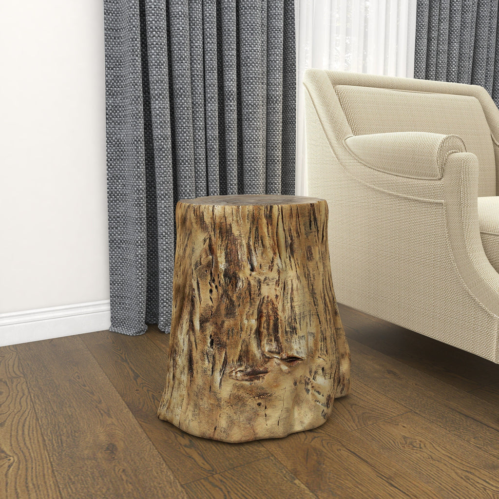 DecMode Eclectic Gold Chopped Tree Log Inspired Accent Table, 18" x 19" with Gold Carved Wood Grain Finish