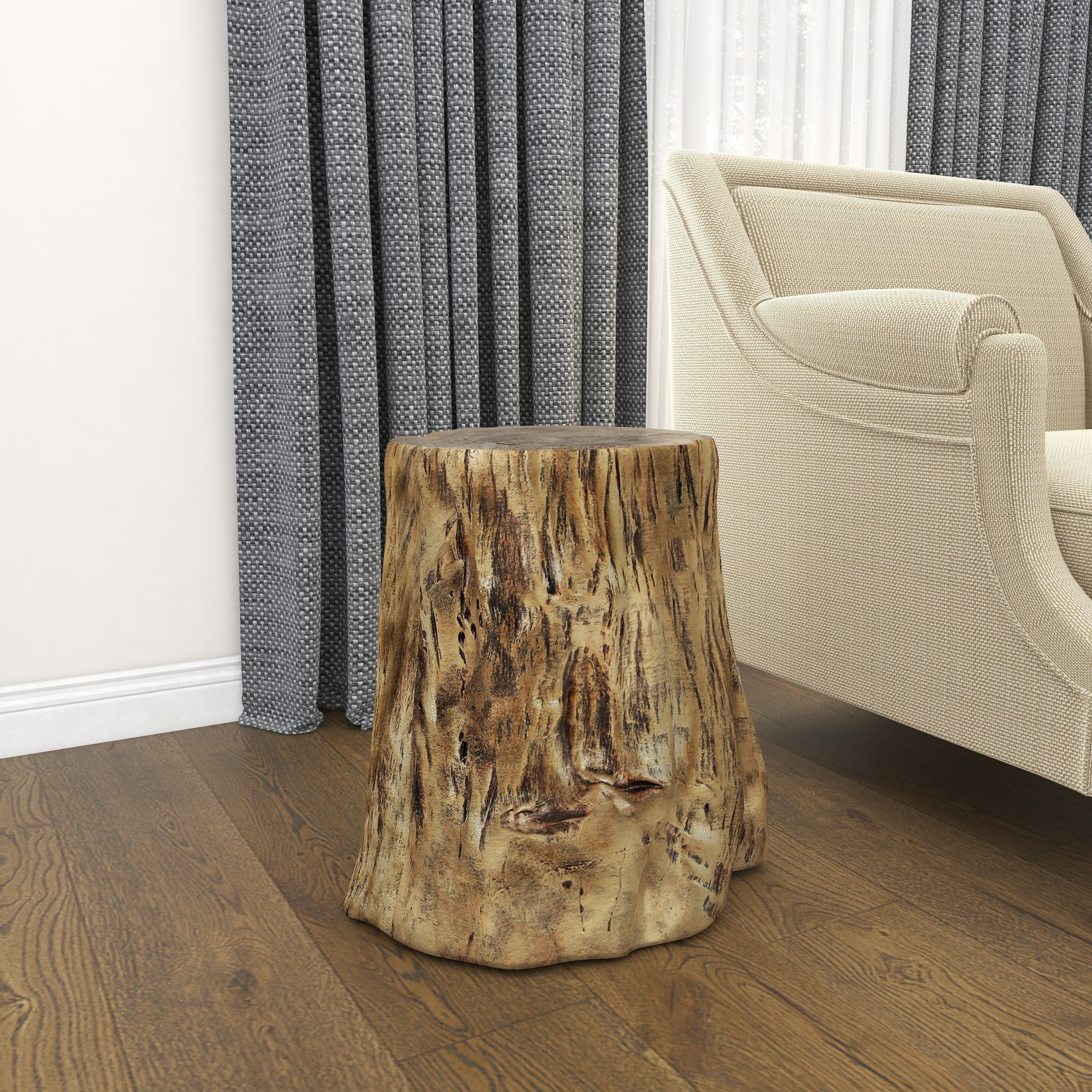 DecMode Eclectic Gold Chopped Tree Log Inspired Accent Table, 18" x 19" with Gold Carved Wood Grain Finish