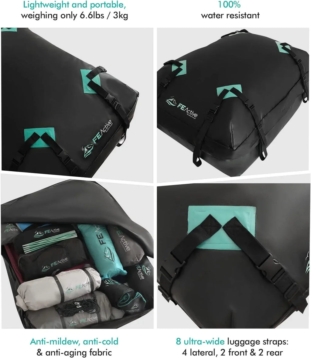 Cargo Rooftop Carrier - 100% Waterproof 15 Cubic ft. Roof Dry Bag Heavy Duty Car &  Roof Top Luggage Storage Cargo Carrier  Straps, Road Trips, Camping, Travel | Designed in California