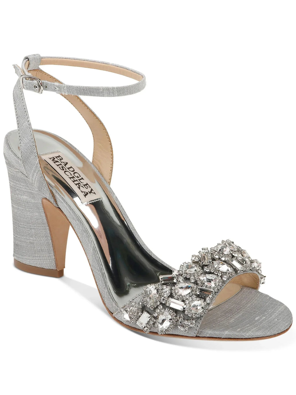 Womens Silver Toe Strap Metallic Rhinestone Round Toe Block Heel Buckle Dress Sandals Shoes 7