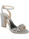 Womens Silver Toe Strap Metallic Rhinestone Round Toe Block Heel Buckle Dress Sandals Shoes 7