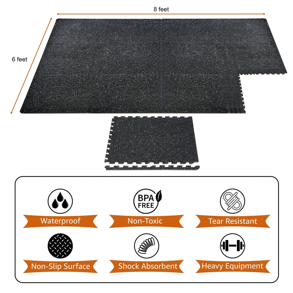 Sivan Fitness 1/2" Thick Rubber Top High Density  Foam Gym Flooring for Home Gym - 12 Interlocking Gym Floor Mat