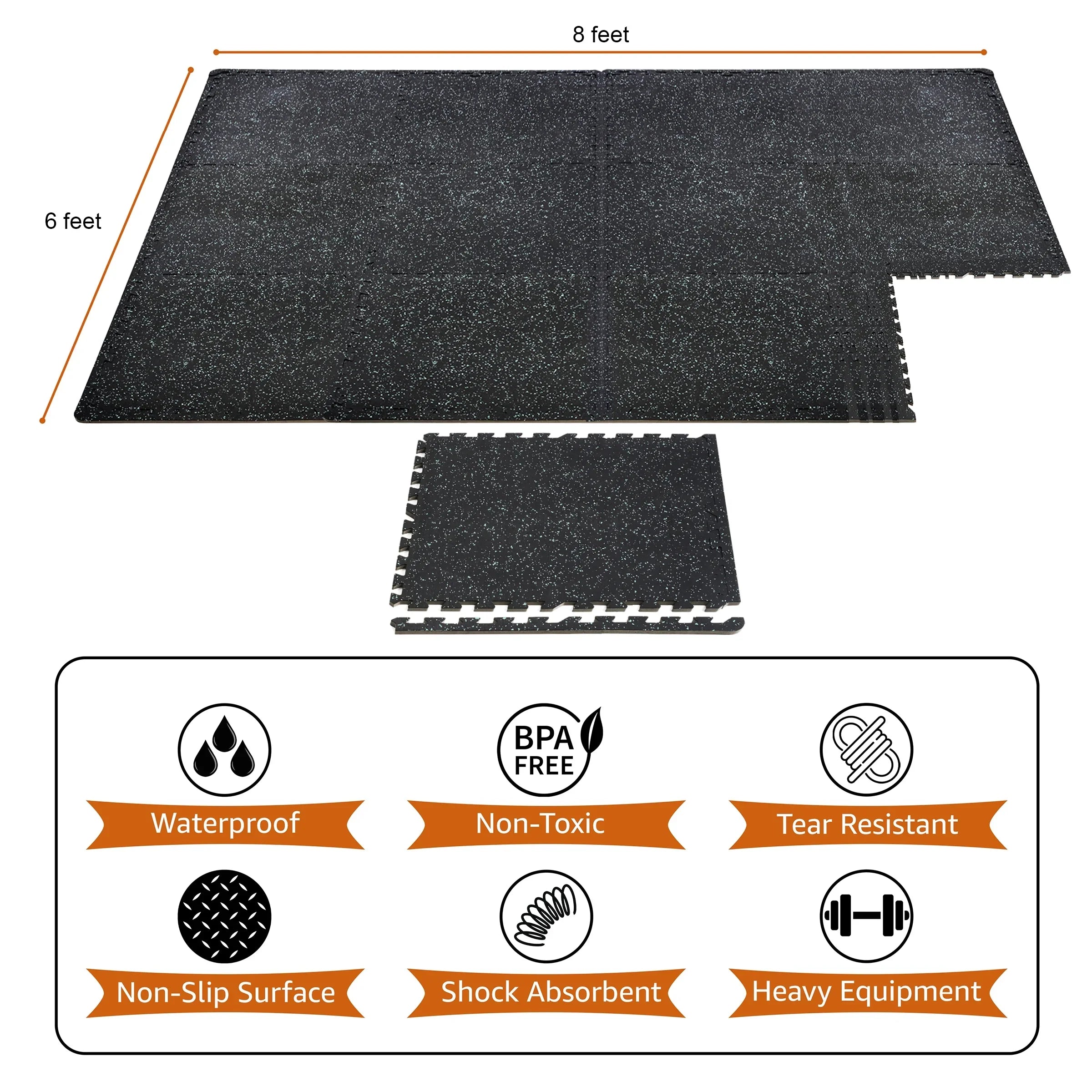 Sivan Fitness 1/2" Thick Rubber Top High Density  Foam Gym Flooring for Home Gym - 12 Interlocking Gym Floor Mat