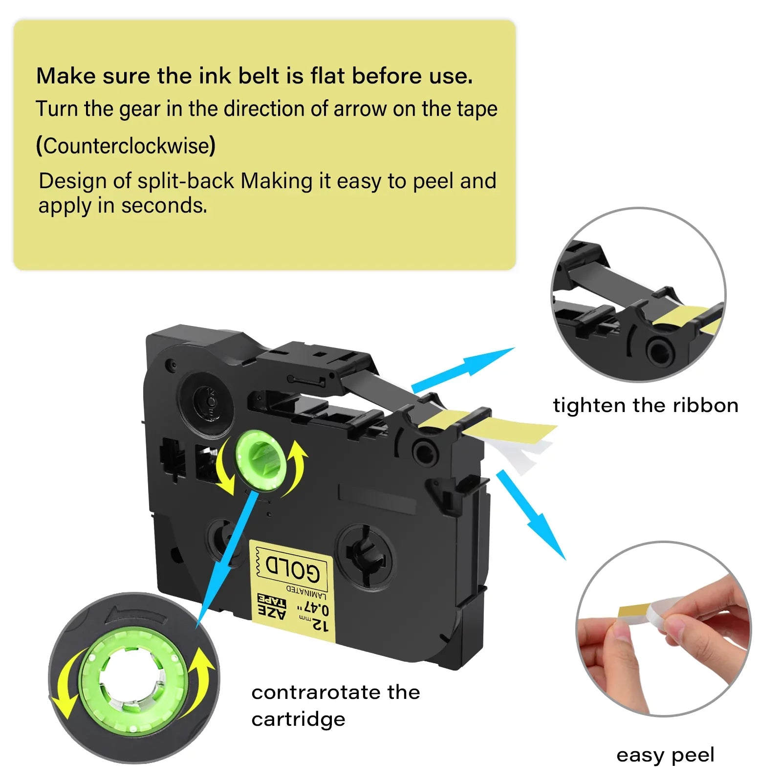 50PK Compatible for Brother -touch Black on Gold 12mm  TZe TZe-831 -831  TZe831 Laminated Label Tape