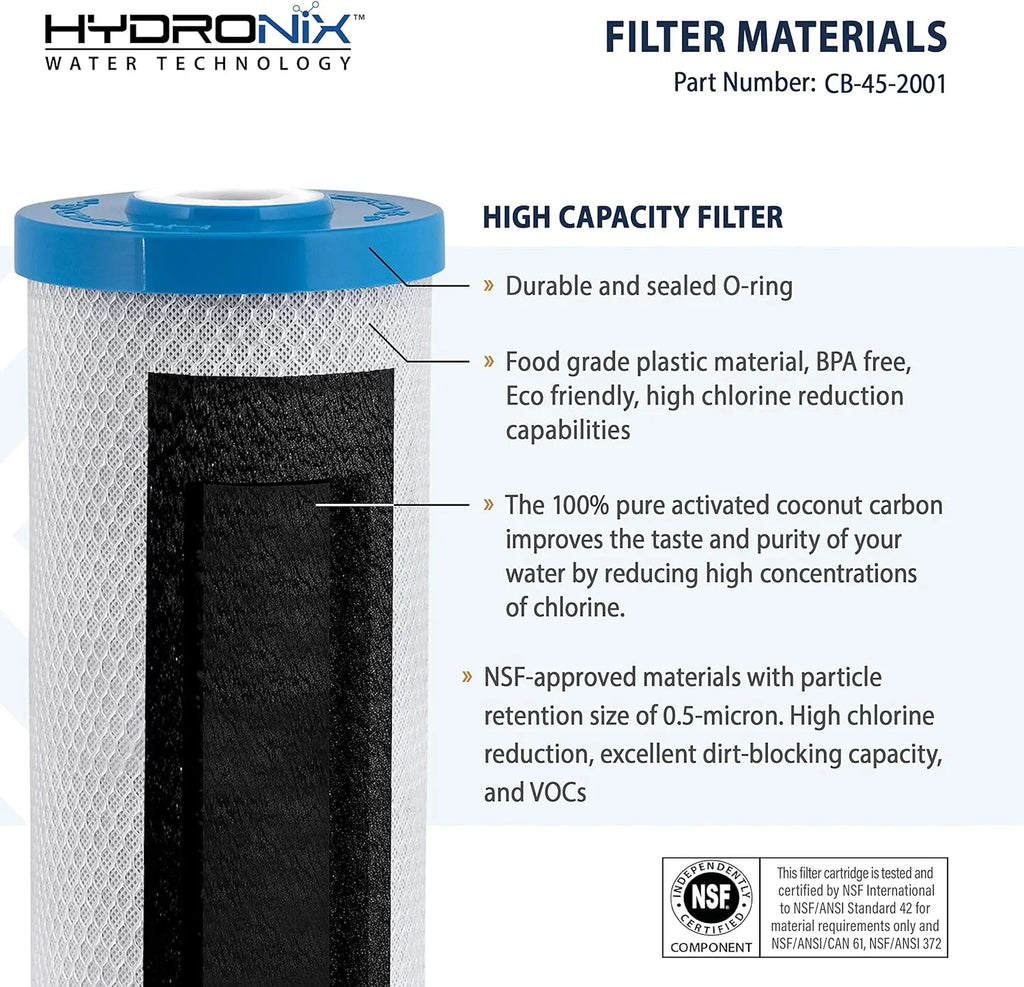 Hydronix -45-2001 Replacement Carbon Water Filter  20-inch x 4.5-inch 1 Micron