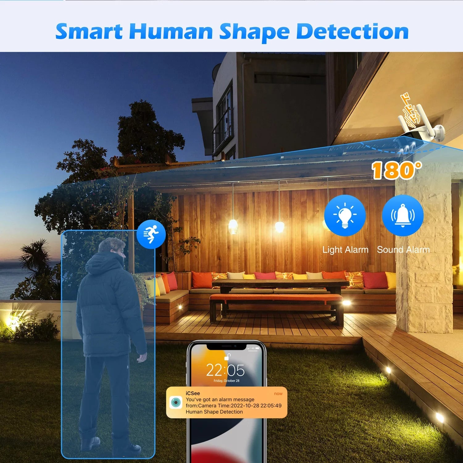 Toguard  2K Wireless Security Camera Outdoor, 180° Ultra-Wide View Dual Lens Bullet Surveillance Camera Wireless Connector