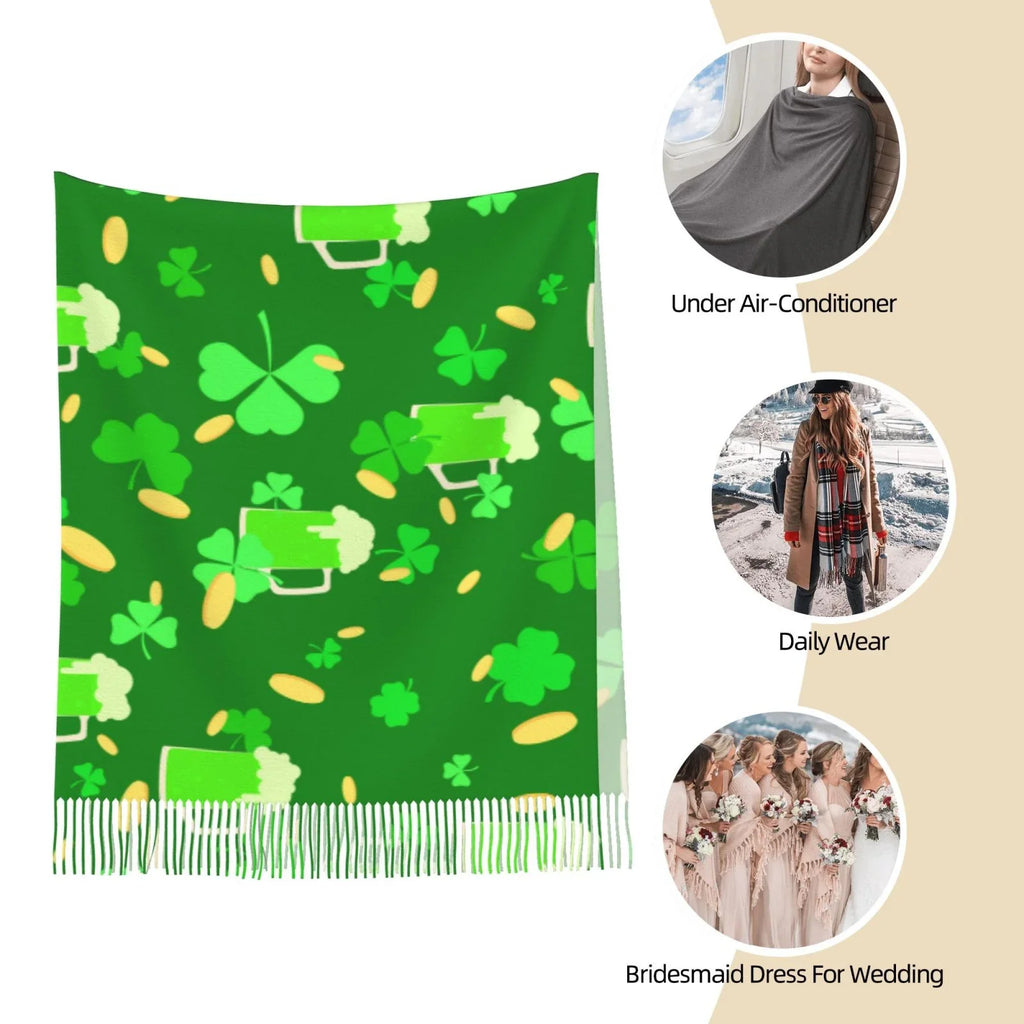 Bingfone Soft Cashmere Feel Scarf For Women Elegant Art Print Winter Warm Scarves Large Shawl Wrap Gifts- St Patrick's Day2