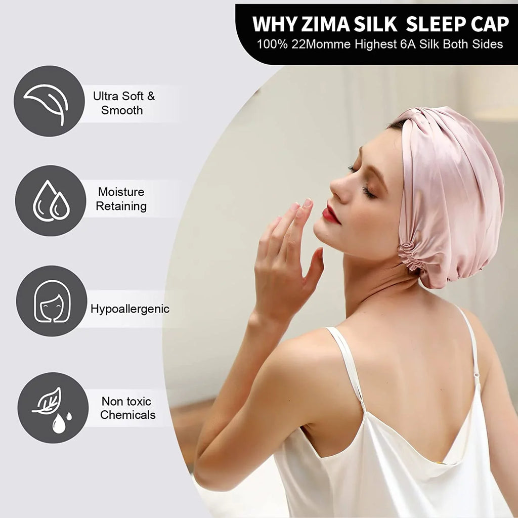 22 100% Mulberry Silk Sleeping Caps for Women Hair Care, Natural Silk Night Cap with Elastic Stay on Head (1Pc, )