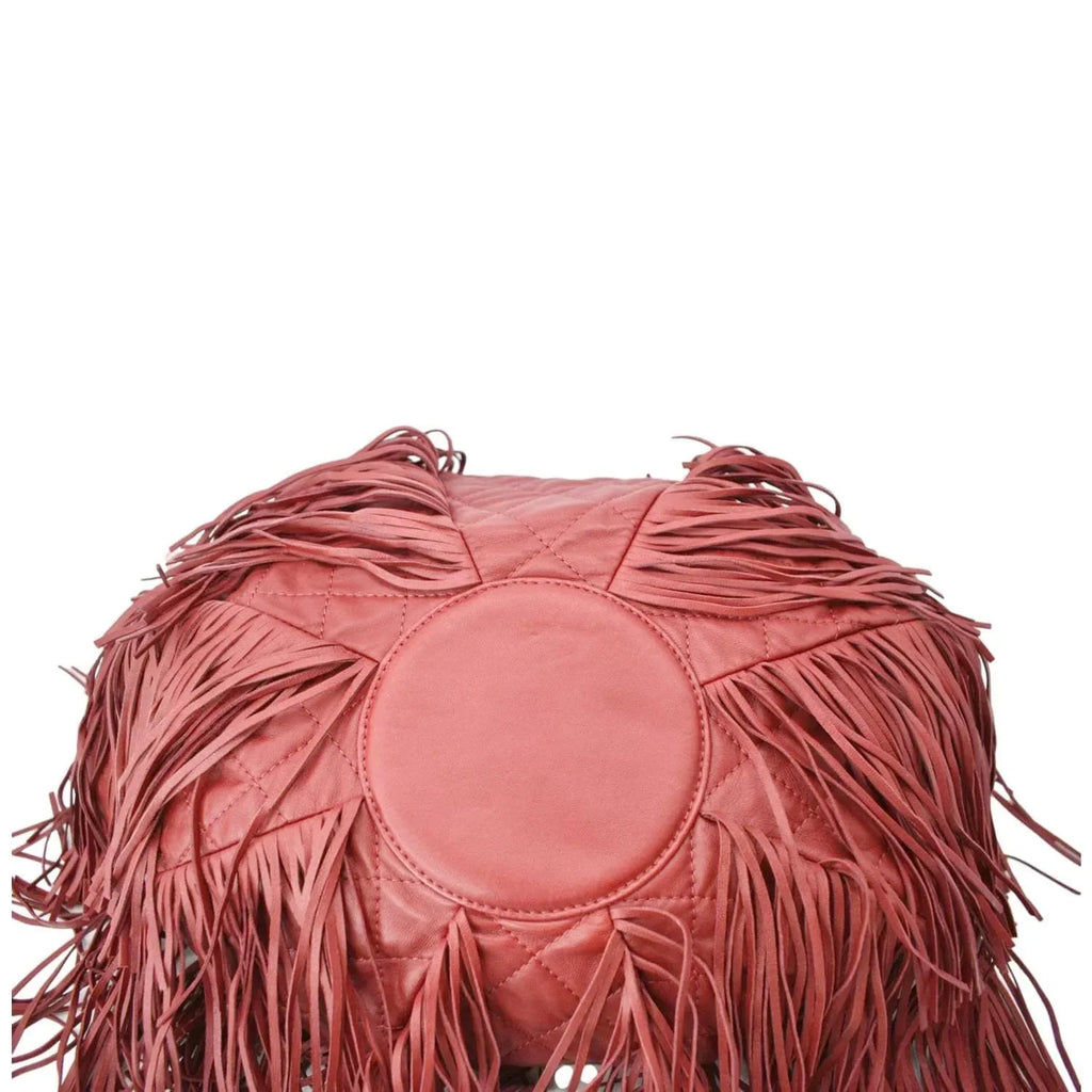 Pre-Loved  Paris Dallas Drawstring Fringe Leather Shoulder Bag Red