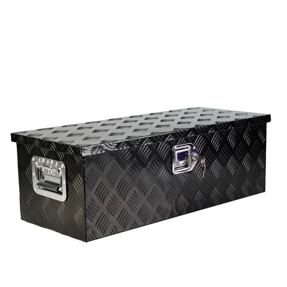 30" Heavy Duty Black Aluminum 5 Bar Tread Tool Box Truck Pickup Trailer Toolbox Underbody Storage+Lock+Keys