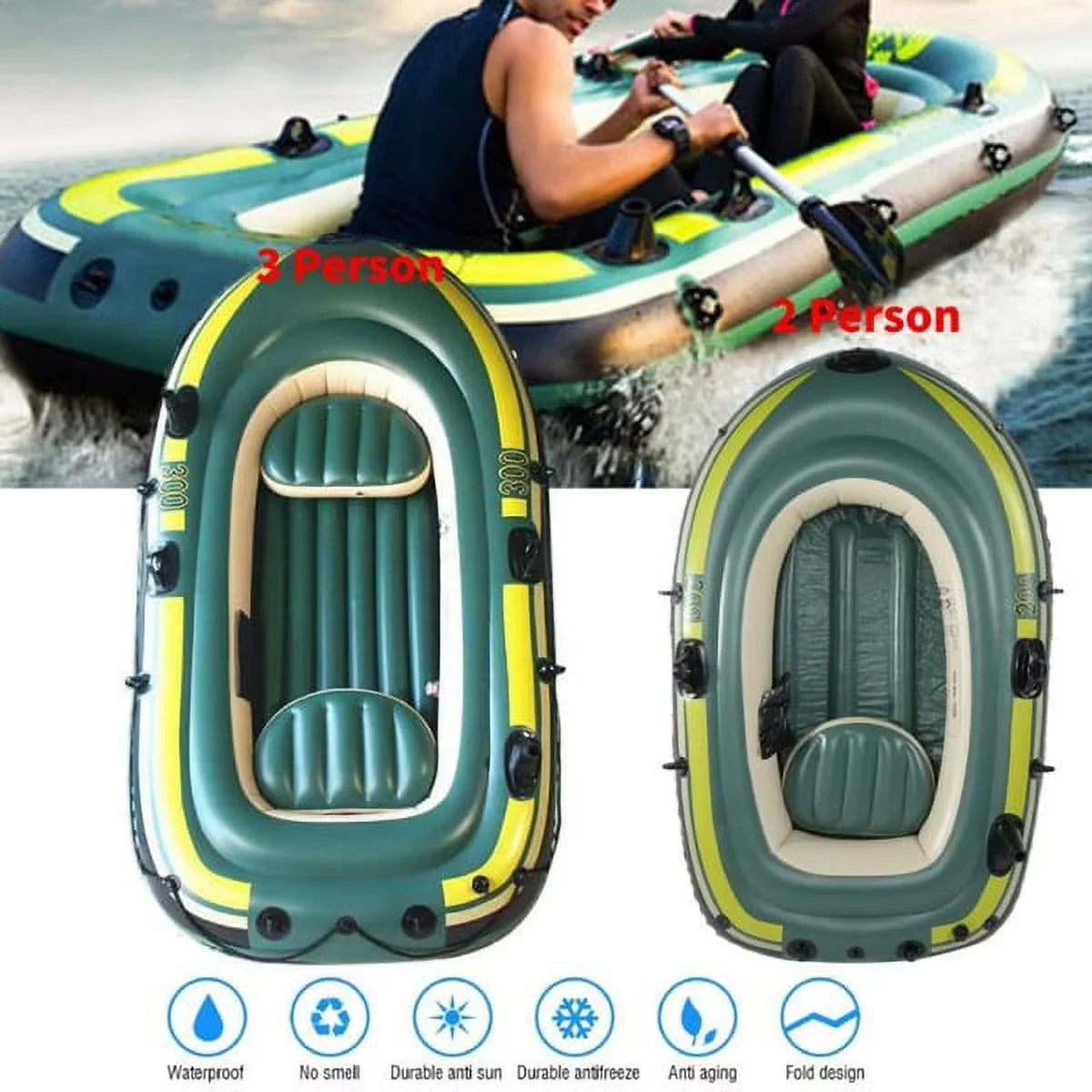 Eastbuy Green  Inflatable Two/Three Person Rowing Air Boat Fishing Drifting Diving Tool