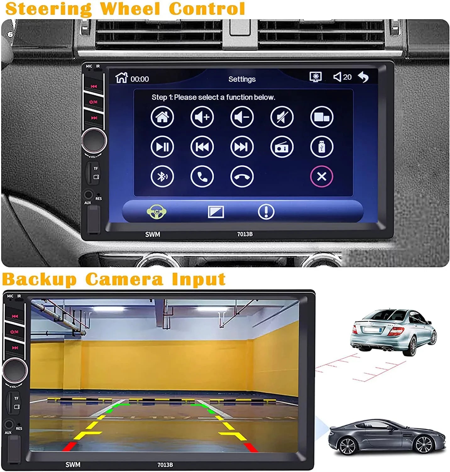 Binize 7 inch Car Stereo Radio Compatible with Carplay Android Auto Double Din Touchscreen Bluetooth Head Unit/ Player//,Support Reversing Image Input/Steering Wheel Control//Remote