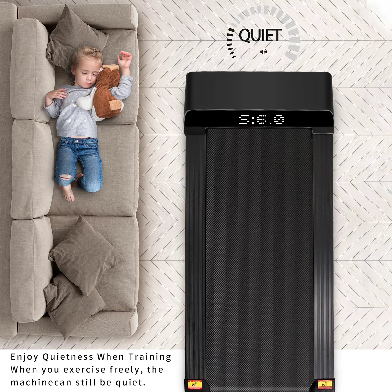 Portable Treadmill Under Desk Walking Pad Flat Slim Treadmill with  Display & Sport , Running Machine for Apartment and Small Space without Assembling Black
